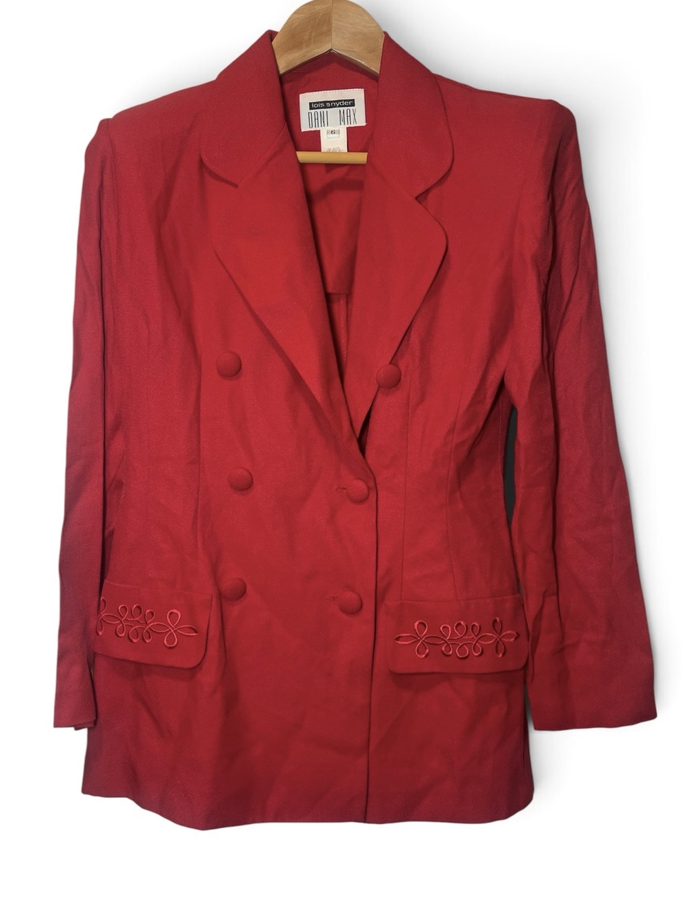 Dani Max Lois Snyder Red Blazer 6 Double Breasted Shoulder Pads USA Vintage